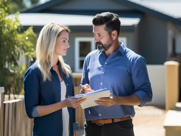 Guida Acquisto Casa - Immagine di agente immobiliare e cliente.